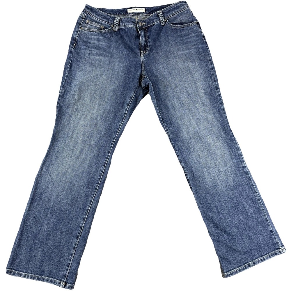 Vintage Tommy Hilfiger Braided Jeans Womens 14 Mid-Rise Bootcut Y2K Blue 2005
